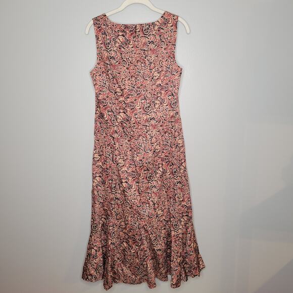 Peruvian Connection Red Floral Maxi Dress Women's Size 10 Cotton Warm Tones Fall - Picture 4 of 9